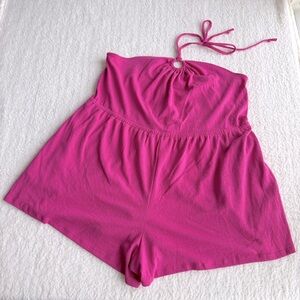 Old Navy NWOT Women's Hot Pink Halter Romper, Side Pockets, 3X
